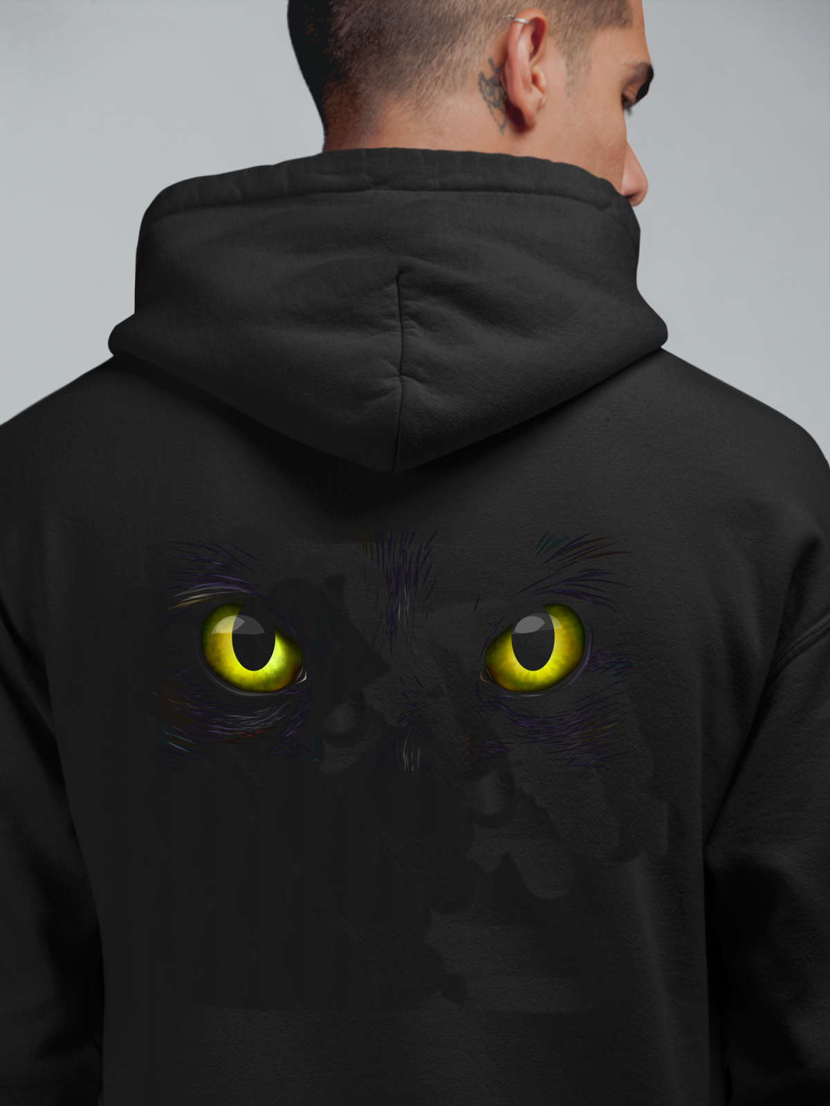 Siyah Kedi Gözü Oversize Hoodie XL - Arkaya  Baskı