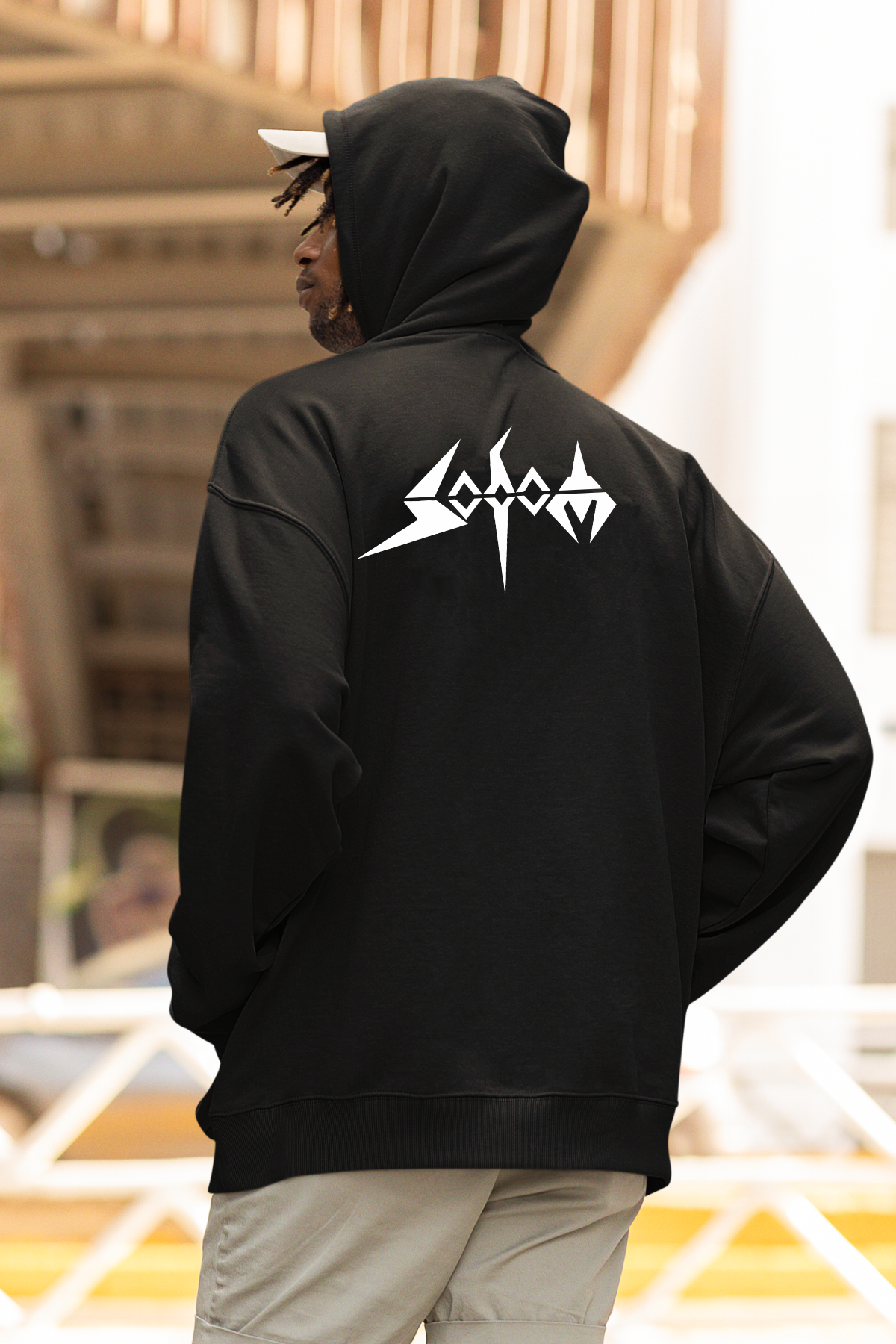 Sodom Oversize Hoodie XL - Arkaya  Baskı - Siyah