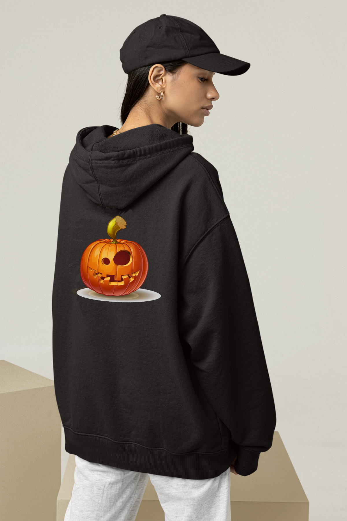 Sopa Yemiş Kabak Oversize Hoodie L - Arkaya  Baskı - Siyah