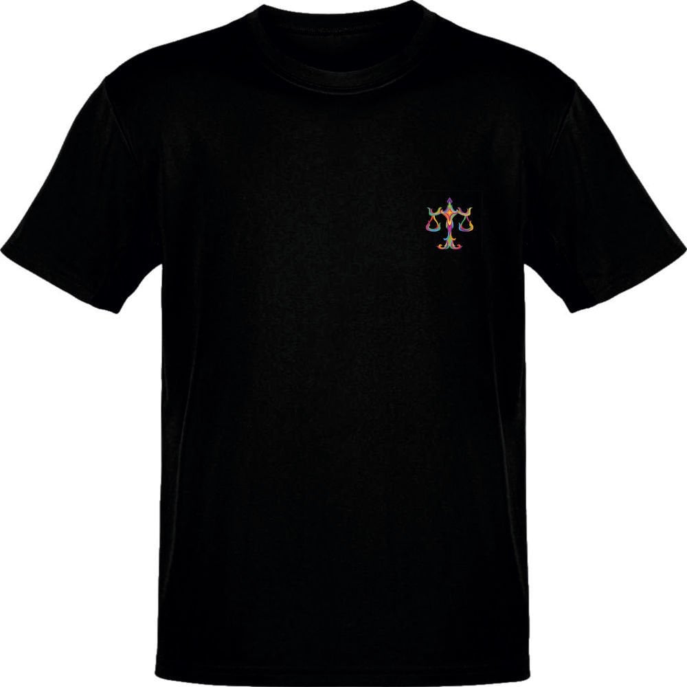 Terazi Burcu Renkli Sembol Göğüs Logolu Siyah T-Shirt