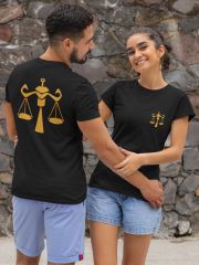 Terazi Burcu Sembolü Çift Taraf Baskılı Siyah T-Shirt