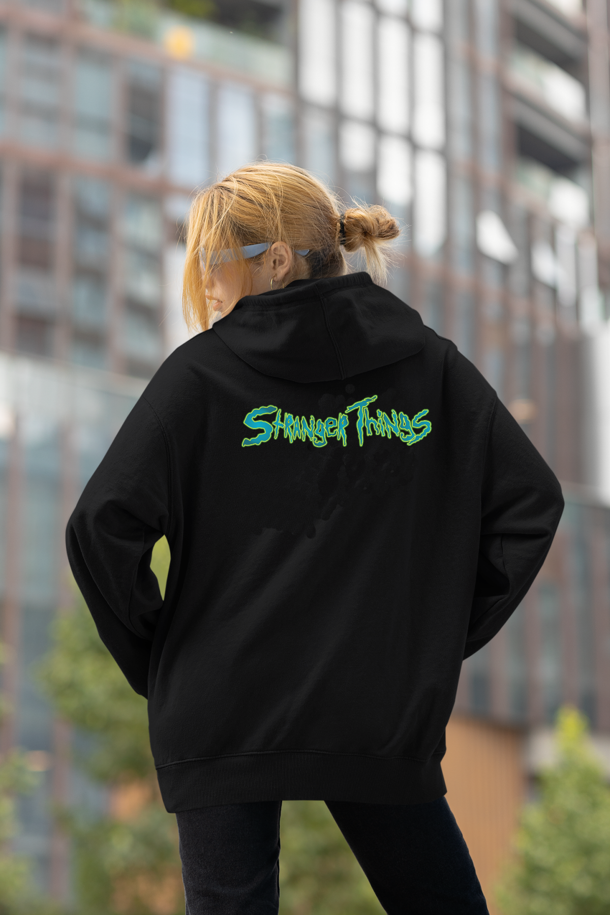 Stranger Things Korku Oversize Hoodie XL - Arkaya  Baskı - Siyah