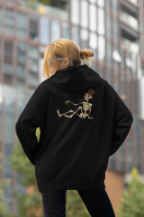İskelet Baron Oversize Hoodie L - Arkaya  Baskı - Siyah
