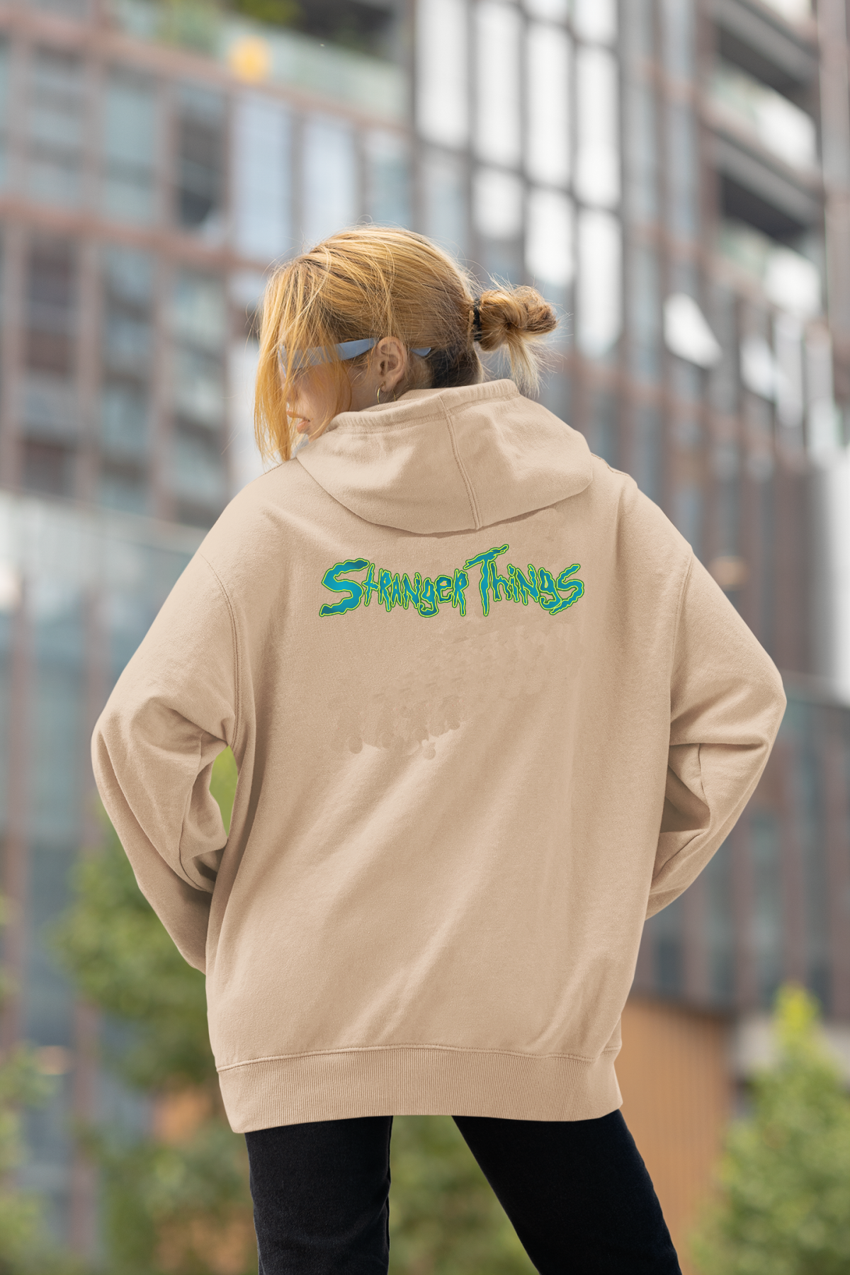 Stranger Things Korku Oversize Hoodie XL - Arkaya  Baskı - Taş Rengi
