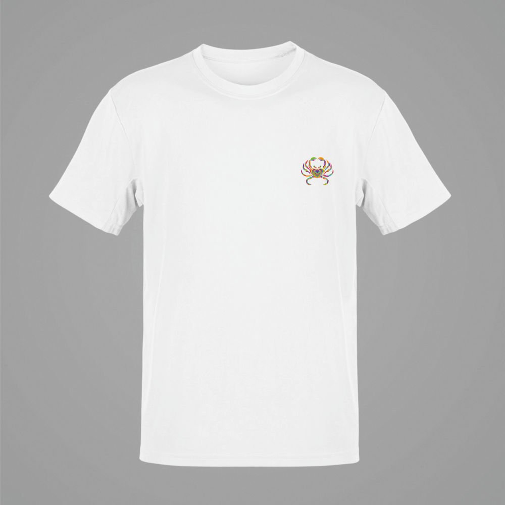 Yengeç Burcu Renkli Sembol Göğüs Logolu Beyaz T-Shirt