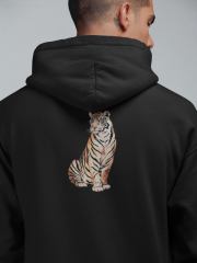 Kaplan Oversize Hoodie L - Arkaya  Baskı - Siyah