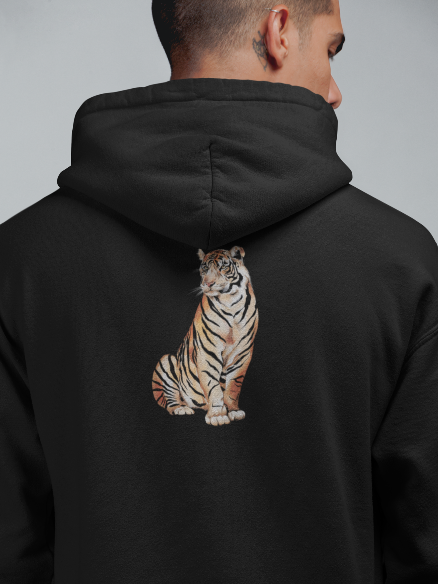Kaplan Oversize Hoodie M - Arkaya  Baskı - Siyah