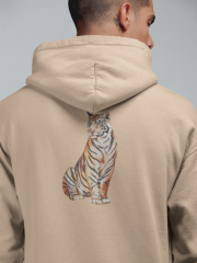 Kaplan Oversize Hoodie XL - Arkaya  Baskı - Taş Rengi