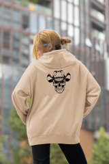 Şapkalı Kurukafa Oversize Hoodie L - Arkaya  Baskı - Taş Rengi
