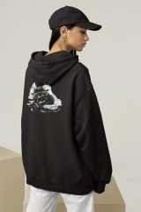 Kayalıklarda Off Road Oversize Hoodie M - Arkaya  Baskı - Siyah