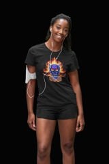 Blue Skull Rose Hellfire Siyah T-Shirt