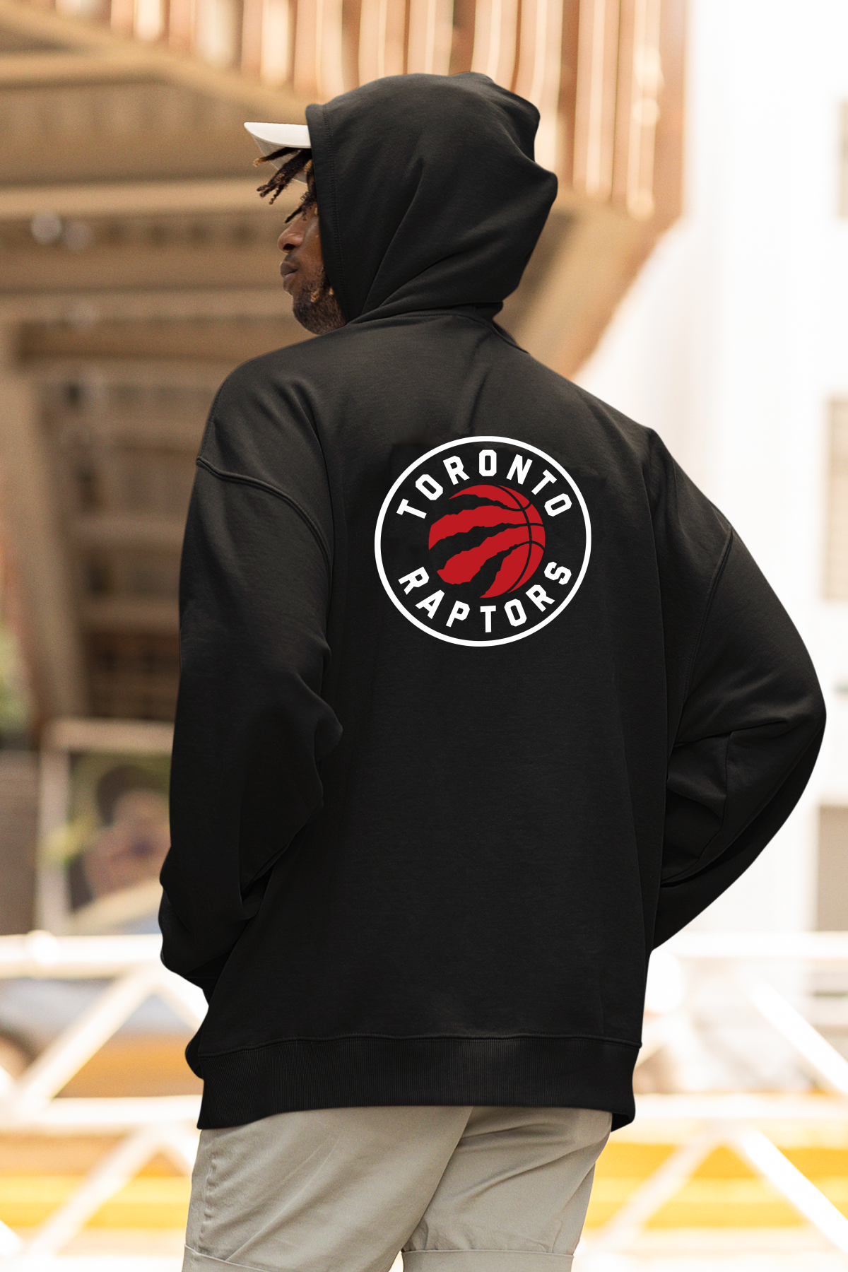 NBA Toronto Raptors Oversize Hoodie L - Arkaya  Baskı - Siyah