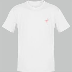 Flamingo Pembe Göğüs Logo Beyaz T-Shirt