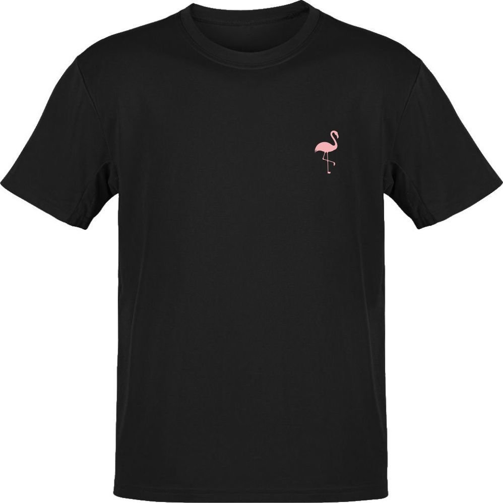 Flamingo Pembe Göğüs Logo Siyah T-Shirt