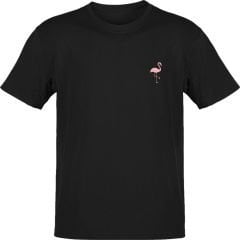 Flamingo Pembe Göğüs Logo Siyah T-Shirt