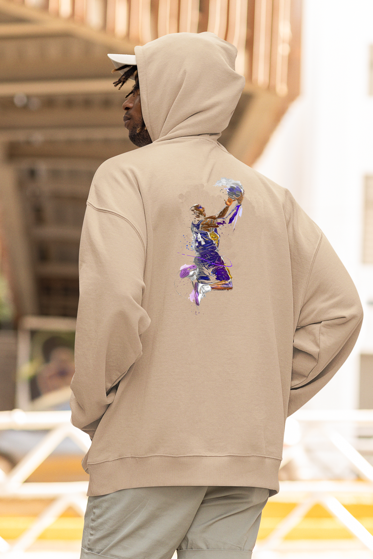 NBA Kobe Bryant Scoring Oversize Hoodie M - Arkaya  Baskı - Taş Rengi