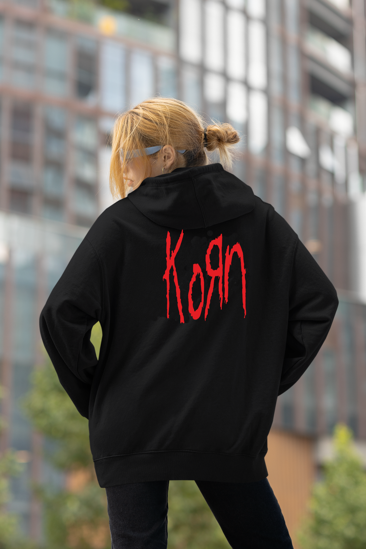 Korn Oversize Hoodie XL - Arkaya  Baskı - Siyah