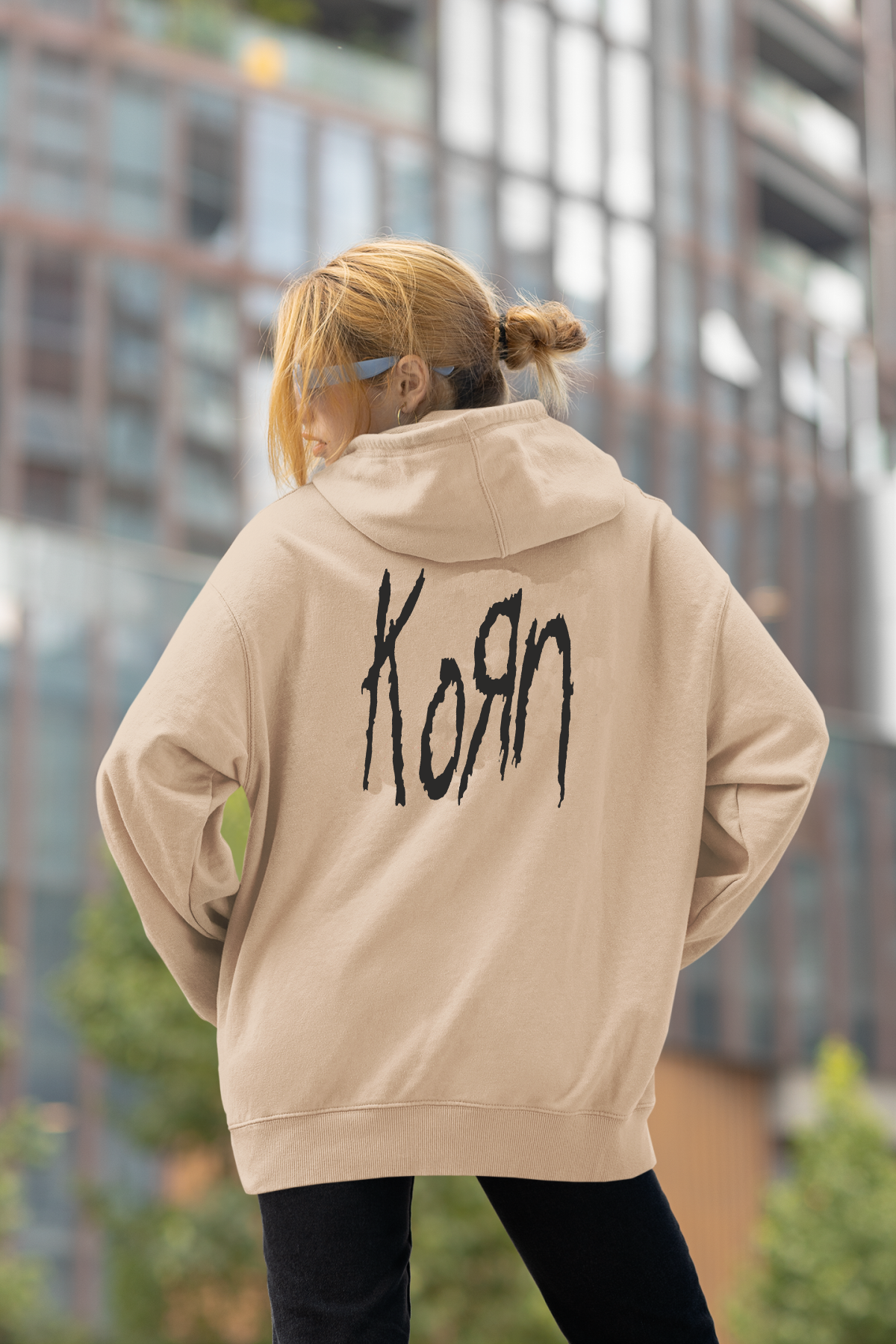 Korn Oversize Hoodie XL - Arkaya  Baskı - Taş Rengi