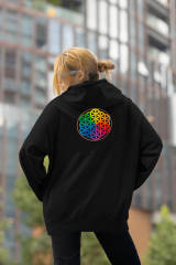 Yaşam Çiçeği Oversize Hoodie XL - Arkaya  Baskı - Siyah