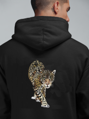 Leopar Oversize Hoodie XL - Arkaya  Baskı - Siyah