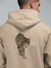Leopar Oversize Hoodie XL - Arkaya  Baskı - Taş Rengi